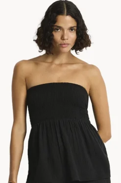 Tops^Sea Level Sunset Shirred Bandeau Top Black
