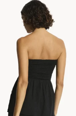 Tops^Sea Level Sunset Shirred Bandeau Top Black