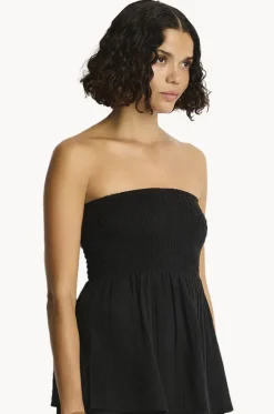 Tops^Sea Level Sunset Shirred Bandeau Top Black