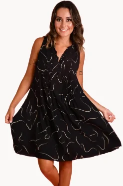 Dresses^Bodacious Swirl Lombok Pleat Dress Black