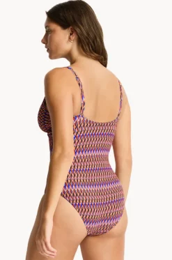 One Pieces^Sea Level Tessera Cross Front One Piece Blue