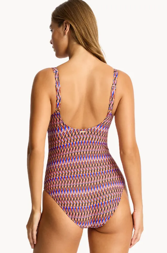 One Pieces^Sea Level Tessera Scoop Back Panel Line One Piece Blue