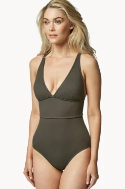 One Pieces^Une Piece Textured Classic One Piece Khaki