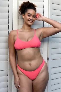 Bikini Tops^Base Swim Textured Tie Back Bralette Bright coral