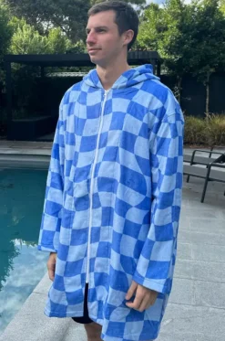 Towel Robes & Ponchos|Towel Robes & Ponchos^Back Beach Co Tidal Checker Hooded Towelling Robe L/XL Blue