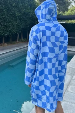 Towel Robes & Ponchos|Towel Robes & Ponchos^Back Beach Co Tidal Checker Hooded Towelling Robe L/XL Blue