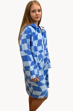 Towel Robes & Ponchos|Towel Robes & Ponchos^Back Beach Co Tidal Checker Hooded Towelling Robe L/XL Blue