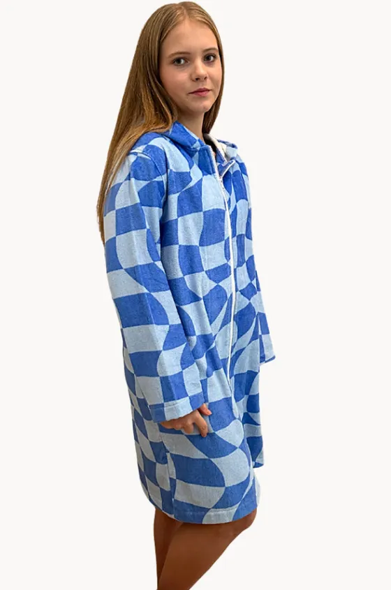 Towel Robes & Ponchos|Towel Robes & Ponchos^Back Beach Co Tidal Checker Hooded Towelling Robe L/XL Blue