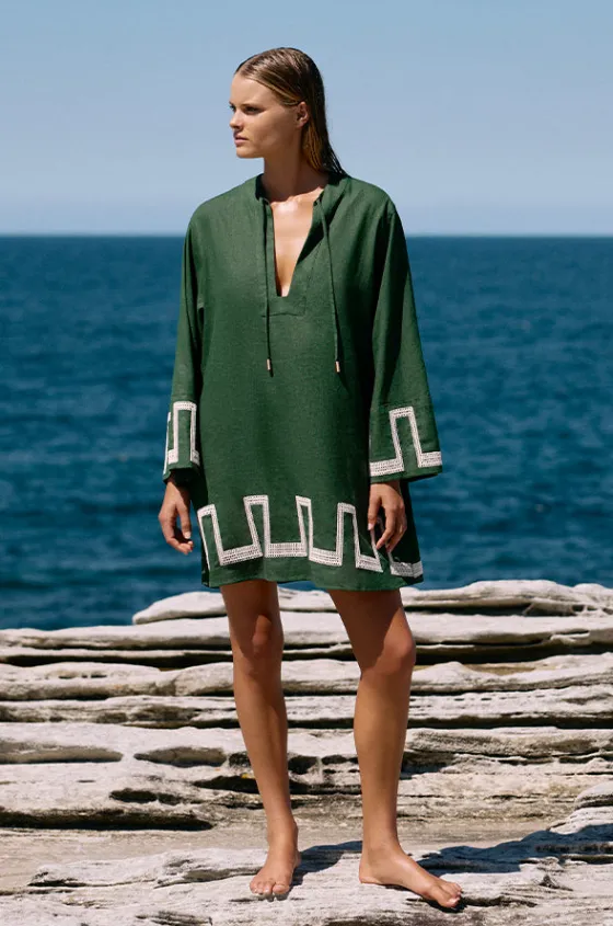 Overswim^Jets Tirari Nights Embroidered Mini Kaftan Palm