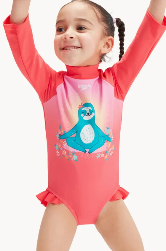 Rashies & Sunsuits^Speedo Toddler Girls Sloth Long Sleeve Sunsuit Coral Pink