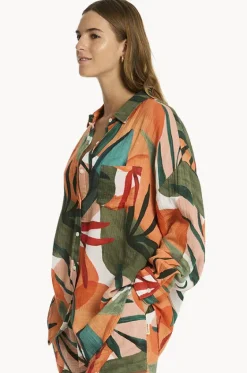 Tops^Sea Level Tropaluxe Beach Shirt Khaki