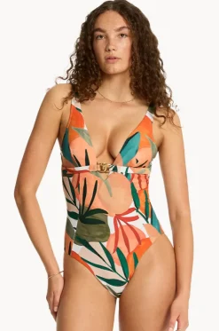 One Pieces^Sea Level Tropaluxe Chain Link Longline One Piece Khaki