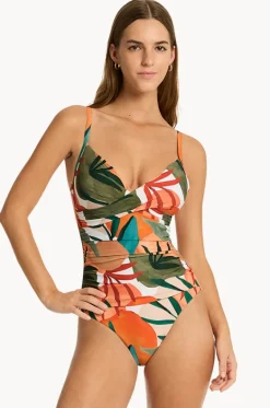 One Pieces^Sea Level Tropaluxe Cross Front Scoop Back One Piece Khaki