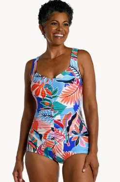One Pieces^Maxine Tropical Abstraction Shirred One Piece Multi