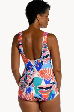 One Pieces^Maxine Tropical Abstraction Shirred One Piece Multi