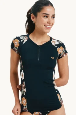 Rashies & Sunsuits^Roxy Tropical Feels Cap Sleeve Suntop Black/Multi