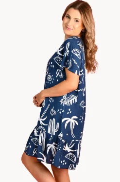Dresses^Go Girl Tropical Fiesta Cap Sleeve Button Dress Navy