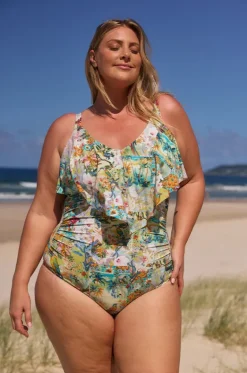 One Pieces^Capriosca Tropicana Frill V Neck One Piece Multi