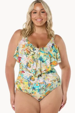 One Pieces^Capriosca Tropicana Frill V Neck One Piece Multi