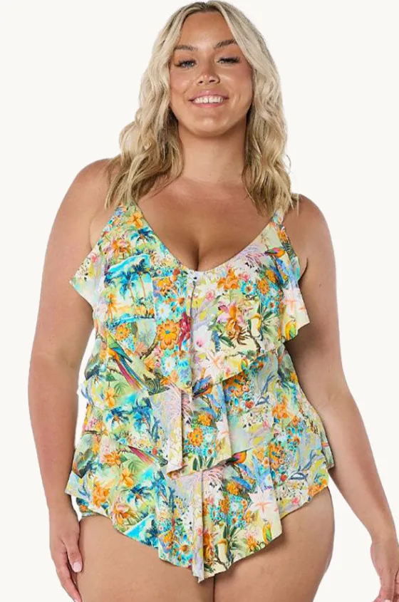 Tankini Tops^Capriosca Tropicana Tiered Frill Tankini Separate Multi