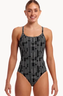 One Pieces^Funkita Up The Ladder Diamond Secure One Piece Black/white