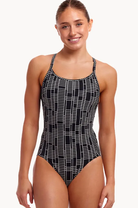 One Pieces^Funkita Up The Ladder Diamond Secure One Piece Black/white