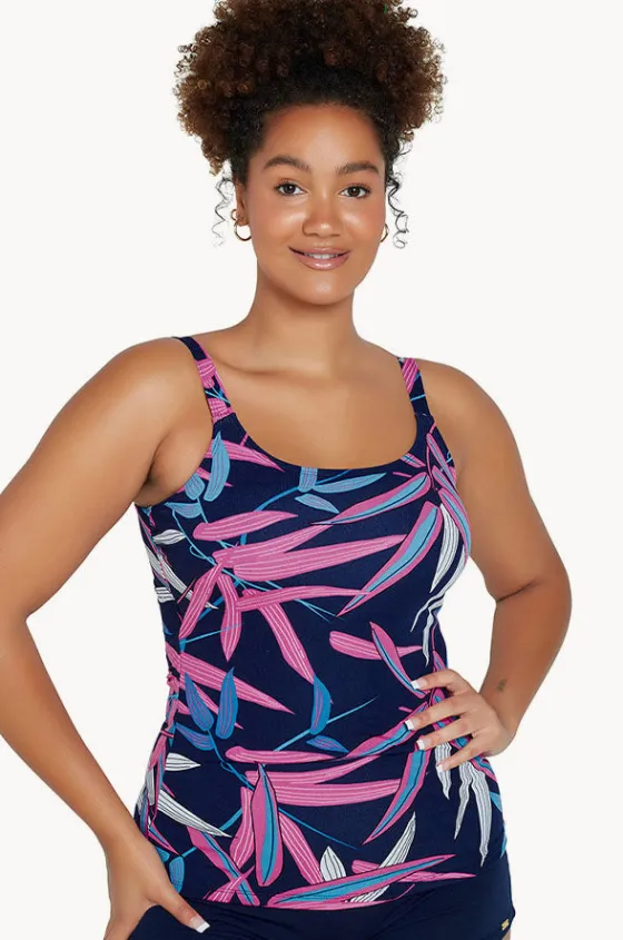Tankini Tops^Genevieve Vintage Palms Scoop Neck Tankini Separate Navy/pink