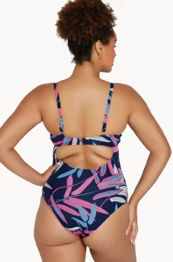 One Pieces^Genevieve Vintage Palms Sweetheart One Piece Navy/Pink