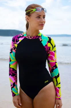 One Pieces^Zoggs Vivid Long Sleeve Sunsuit Black/Multi