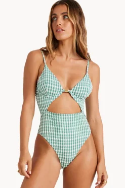 One Pieces^Billabong Wave Check Kaia One Piece Island Green