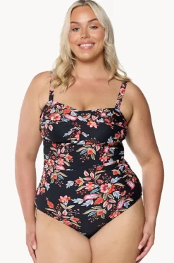 One Pieces^Capriosca Wild Berries Twist Front Bandeau One Piece Black/red
