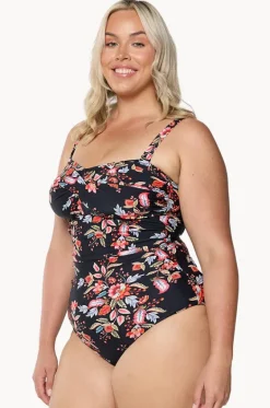 One Pieces^Capriosca Wild Berries Twist Front Bandeau One Piece Black/red