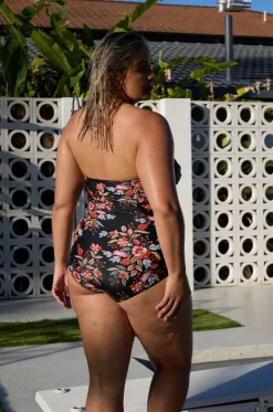 One Pieces^Capriosca Wild Berries Twist Front Bandeau One Piece Black/red