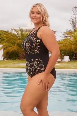 One Pieces^Capriosca Zip High Neck One Piece Wildflowers