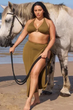 Overswim^Capriosca Zanzibar Maxi Split Skirt Khaki