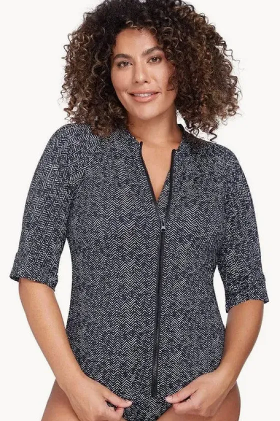 Rashies & Sunsuits^Artesands Zig Zag Short Sleeve Zip Suntop Zig zag black