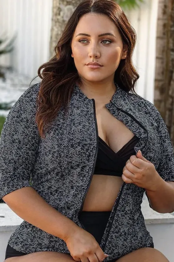 Rashies & Sunsuits^Artesands Zig Zag Short Sleeve Zip Suntop Zig zag black